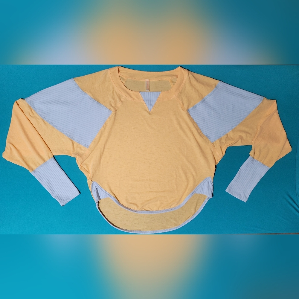 FP Movement Spotlight Long Sleeve Layer Shirt in Pastel Peach Combo Size XS